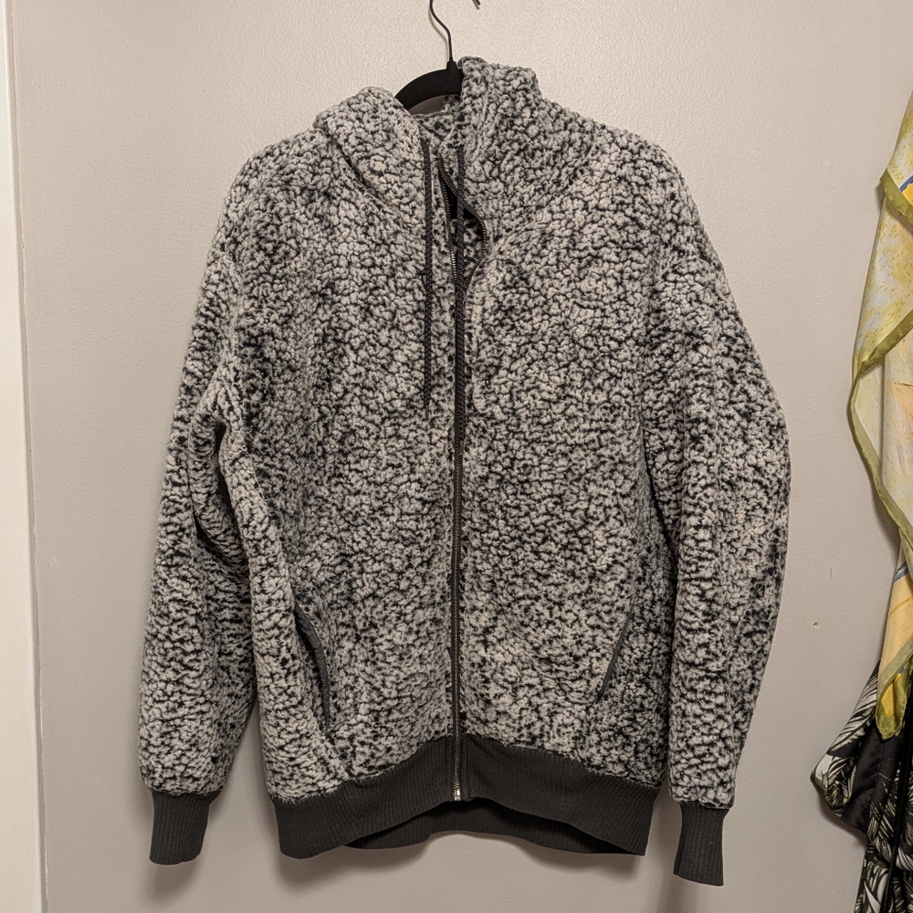 Express One Eleven Gray Oversized Sherpa Full Zip Hoodie